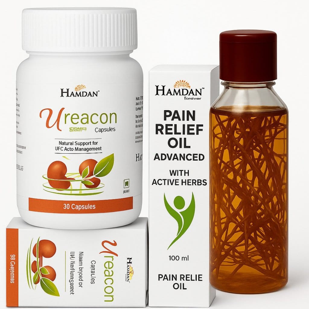 Hamdan Ureacon Capsules (30 Caps) + Pain Relief Oil (100 ml) | Uric Acid Control & Joint Pain Relief Ayurvedic Combo