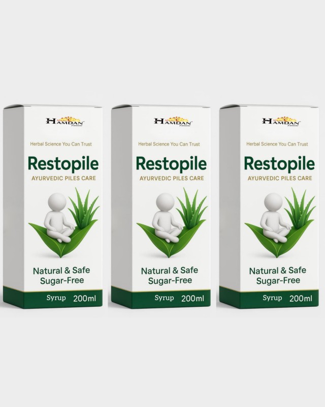 Restopile Ayurvedic Piles Care Syrup – Natural, Safe & Sugar-Free Herbal Relief for Hemorrhoids – 200ml x 3 by Hamdan Forever