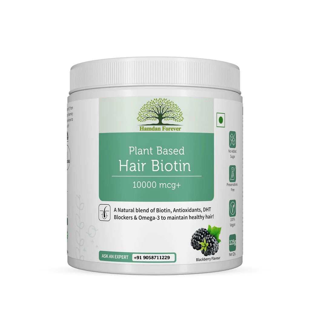 Plant Based Hair Biotin Powder Supplement with sesbania, hibiscus, rosemary extract, omega-3, and DHT Blockers for hair fall & hair growth for men & women